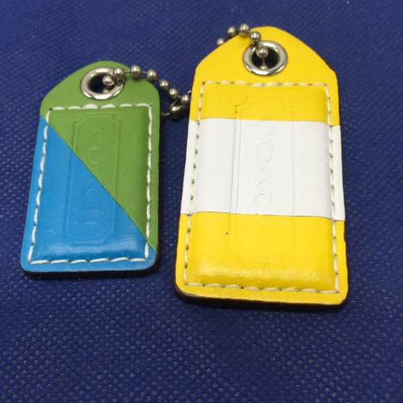 Coach 2 Leather Hang Tags Stripes Key Fob Key Chain Charm - Picture 2 of 11